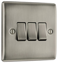 BG NBI43 Nexus Metal 20A 16AX 2 Way Triple Light Switch - Brushed Iridium