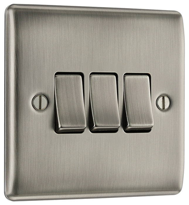 BG NBI43 Nexus Metal Triple Light Switch 10A - Brushed Iridium - westbasedirect.com