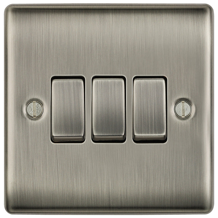 BG NBI43 Nexus Metal Triple Light Switch 10A - Brushed Iridium - westbasedirect.com