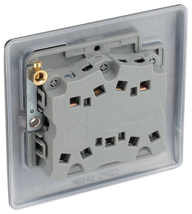 BG NBI43 Nexus Metal Triple Light Switch 10A - Brushed Iridium - westbasedirect.com