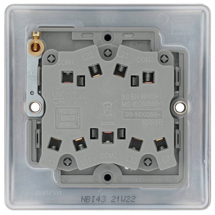 BG NBI43 Nexus Metal Triple Light Switch 10A - Brushed Iridium - westbasedirect.com