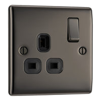 BG NBN21B Nexus Metal Single Socket 13A - Black Insert - Black Nickel