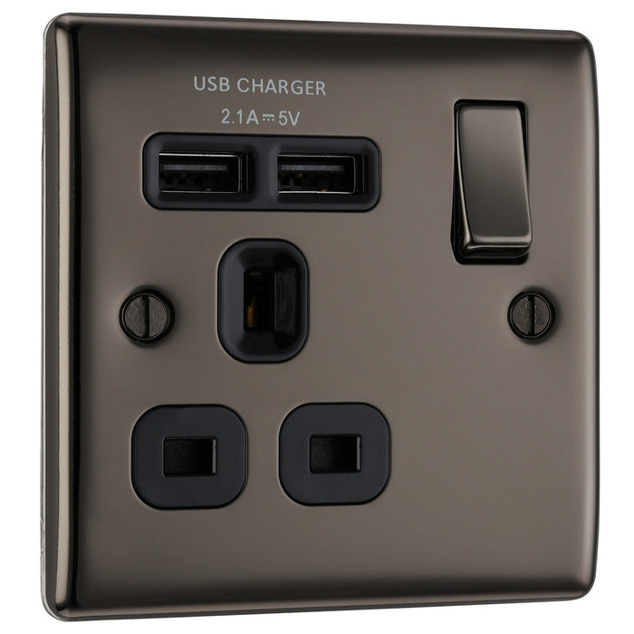 BG NBN21U2B Nexus Metal Single Socket + 2x USB - Black Insert - Black Nickel - westbasedirect.com