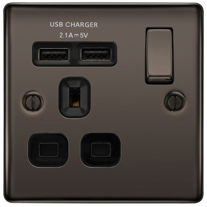 BG NBN21U2B Nexus Metal Single Socket + 2x USB - Black Insert - Black Nickel - westbasedirect.com