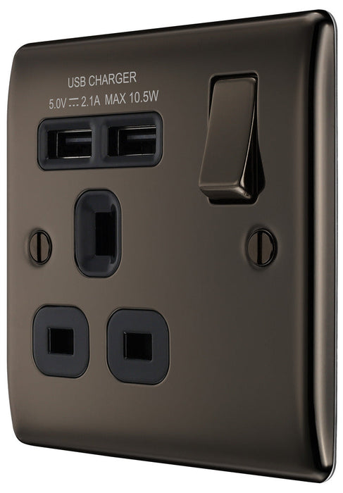 BG NBN21U2B Nexus Metal Single Socket + 2x USB - Black Insert - Black Nickel - westbasedirect.com