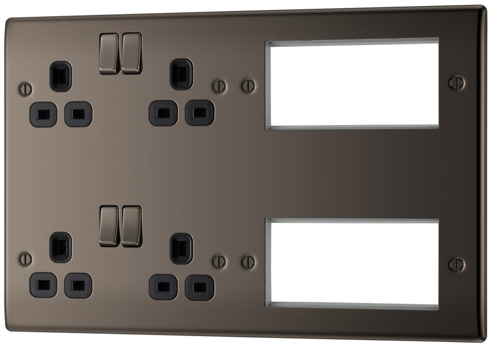 BG NBN222EM8B Nexus Metal 2x 2G Socket 13A + 2x 4 Module Aperture - Black Insert - Black Nickel - westbasedirect.com