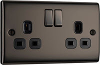 BG NBN22B Nexus Metal Double Socket 13A - Black Insert - Black Nickel