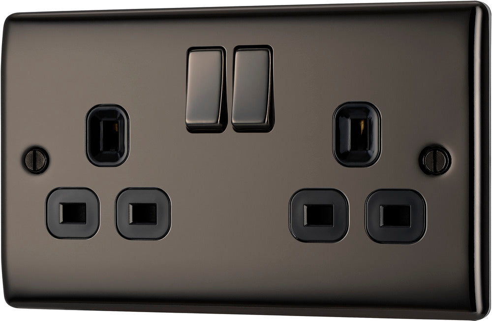 BG NBN22B Nexus Metal Double Socket 13A - Black Insert - Black Nickel (5 Pack) - westbasedirect.com