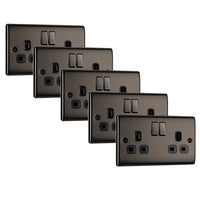 BG NBN22Bx5 Nexus Metal Double Socket 13A - Black Insert - Black Nickel (5 Pack)