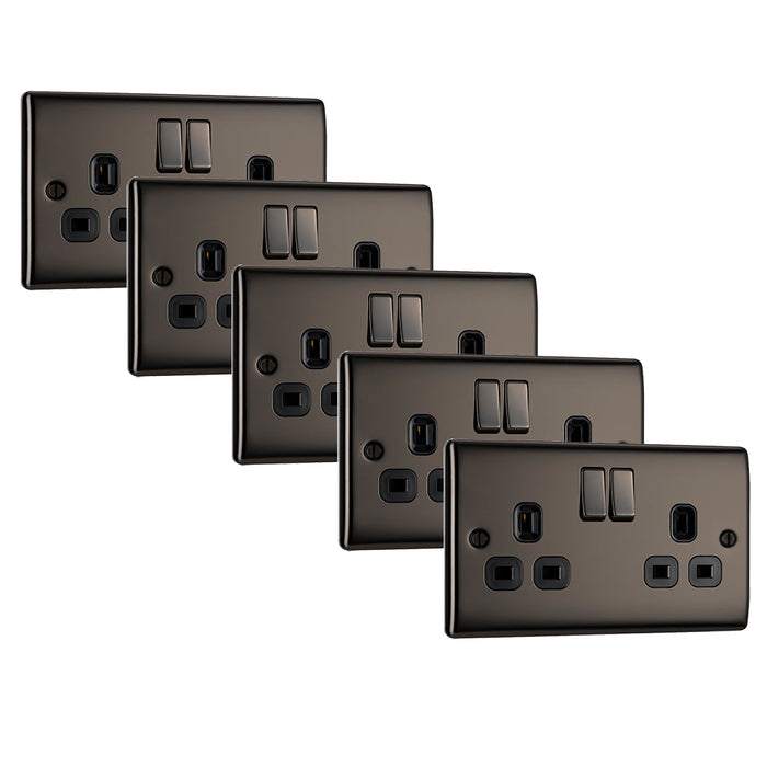 BG NBN22B Nexus Metal Double Socket 13A - Black Insert - Black Nickel (5 Pack) - westbasedirect.com