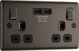 BG NBN22U3B Nexus Metal Double Socket + 2x USB - Black Insert - Black Nickel - westbasedirect.com