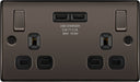 BG NBN22U3B Nexus Metal Double Socket + 2x USB - Black Insert - Black Nickel - westbasedirect.com