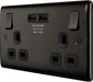 BG NBN22U3B Nexus Metal Double Socket + 2x USB - Black Insert - Black Nickel - westbasedirect.com