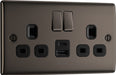 BG NBN22UAC12B Nexus Metal 13A Double Switched Power Socket + USB A+C (12W) - Black Nickel + Black Insert - westbasedirect.com