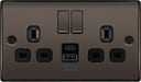 BG NBN22UAC12B Nexus Metal 13A Double Switched Power Socket + USB A+C (12W) - Black Nickel + Black Insert - westbasedirect.com