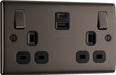 BG NBN22UAC22B Nexus Metal 13A Double Switched Power Socket + USB A+C (22W) - Black Nickel + Black Insert - westbasedirect.com