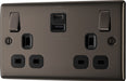 BG NBN22UAC22B Nexus Metal 13A Double Switched Power Socket + USB A+C (22W) - Black Nickel + Black Insert - westbasedirect.com