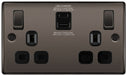 BG NBN22UAC30B Nexus Metal 13A Double Socket + USB A+C (30W) - Black Insert - Black Nickel - westbasedirect.com