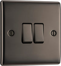 BG NBN42x10 Nexus Metal 20A 16AX 2 Way Double Light Switch - Black Nickel (10 Pack)