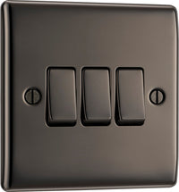 BG NBN43 Nexus Metal 20A 16AX 2 Way Triple Light Switch - Black Nickel