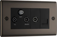 BG NBN68 Nexus Metal Triplex TV/FM/Sat Socket + Return & Tel. - Black Insert - Black Nickel