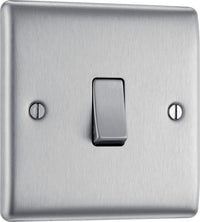 BG NBS12x10 Nexus Metal 20A 16AX 2 Way Single Light Switch - Brushed Steel (10 Pack)