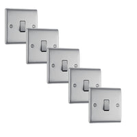 BG NBS12x5 Nexus Metal 20A 16AX 2 Way Single Light Switch - Brushed Steel (5 Pack)