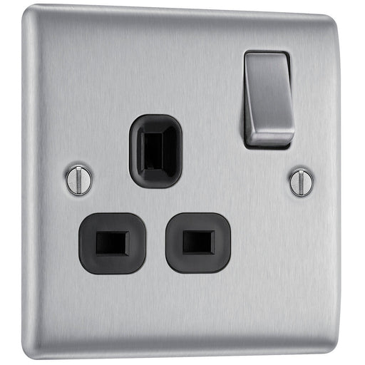 BG NBS21B Nexus Metal Single Socket 13A /Black Insert - Brushed Steel (10 Pack) - westbasedirect.com