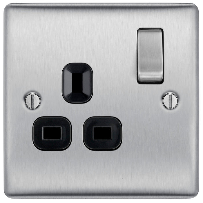 BG NBS21B Nexus Metal Single Socket 13A /Black Insert - Brushed Steel - westbasedirect.com