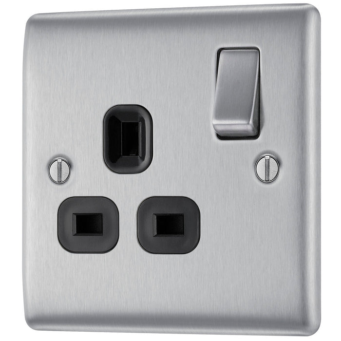 BG NBS21B Nexus Metal Single Socket 13A /Black Insert - Brushed Steel (10 Pack) - westbasedirect.com