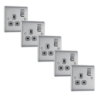 BG NBS21Gx5 Nexus Metal Single Socket 13A - Grey Insert - Brushed Steel (5 Pack)