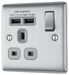 BG NBS21U2G Nexus Metal Single Socket + 2x USB - Grey Insert - Brushed Steel - westbasedirect.com