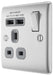 BG NBS21U2G Nexus Metal Single Socket + 2x USB - Grey Insert - Brushed Steel - westbasedirect.com