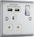 BG NBS21U2W Nexus Metal Single Socket + 2x USB - White Insert - Brushed Steel - westbasedirect.com