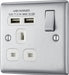 BG NBS21U2W Nexus Metal Single Socket + 2x USB - White Insert - Brushed Steel - westbasedirect.com