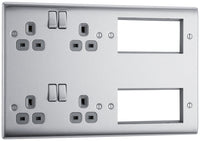 BG NBS222EM8G Nexus Metal 2x 2G Socket 13A + 2x 4 Module Aperture - Grey Insert - Brushed Steel