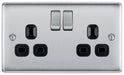 BG NBS22B Nexus Metal Double Socket 13A /Black Insert - Brushed Steel (10 Pack) - westbasedirect.com