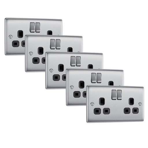 BG NBS22B Nexus Metal Double Socket 13A /Black Insert - Brushed Steel (5 Pack) - westbasedirect.com