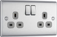 BG NBS22G Nexus Metal Double Socket 13A - Grey Insert - Brushed Steel (10 Pack) - westbasedirect.com