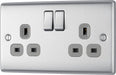 BG NBS22G Nexus Metal Double Socket 13A - Grey Insert - Brushed Steel (5 Pack) - westbasedirect.com