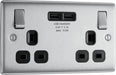 BG NBS22U3B Nexus Metal Double Socket + 2x USB /Black Insert - Brushed Steel - westbasedirect.com