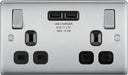 BG NBS22U3B Nexus Metal Double Socket + 2x USB /Black Insert - Brushed Steel - westbasedirect.com