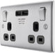 BG NBS22U3B Nexus Metal Double Socket + 2x USB(3.1A) /Black Insert - Brushed Steel (10 Pack) - westbasedirect.com