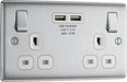 BG NBS22U3W Nexus Metal Double Socket + 2x USB - White Insert - Brushed Steel - westbasedirect.com