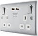 BG NBS22U3W Nexus Metal Double Socket + 2x USB(3.1A) - White Insert - Brushed Steel (10 Pack) - westbasedirect.com