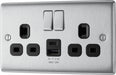 BG NBS22UAC12B Nexus Metal 13A Double Switched Power Socket + USB A+C (12W) - Brushed Steel + Black Insert - westbasedirect.com