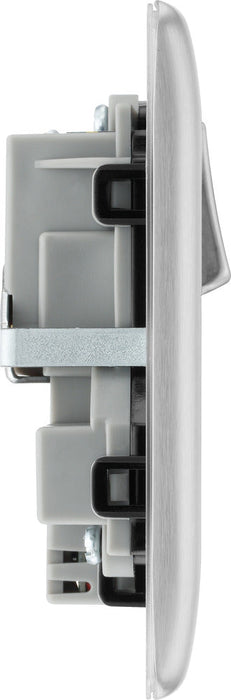 BG NBS22UAC12B Nexus Metal 13A Double Switched Power Socket + USB A+C (12W) - Brushed Steel + Black Insert - westbasedirect.com