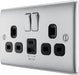 BG NBS22UAC12B Nexus Metal 13A Double Switched Power Socket + USB A+C (12W) - Brushed Steel + Black Insert - westbasedirect.com