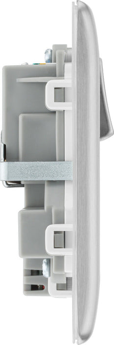 BG NBS22UAC12W Nexus Metal 13A Double Switched Power Socket + USB A+C (12W) - Brushed Steel + White Insert - westbasedirect.com