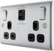 BG NBS22UAC22B Nexus Metal 13A Double Switched Power Socket + USB A+C (22W) - Brushed Steel + Black Insert - westbasedirect.com